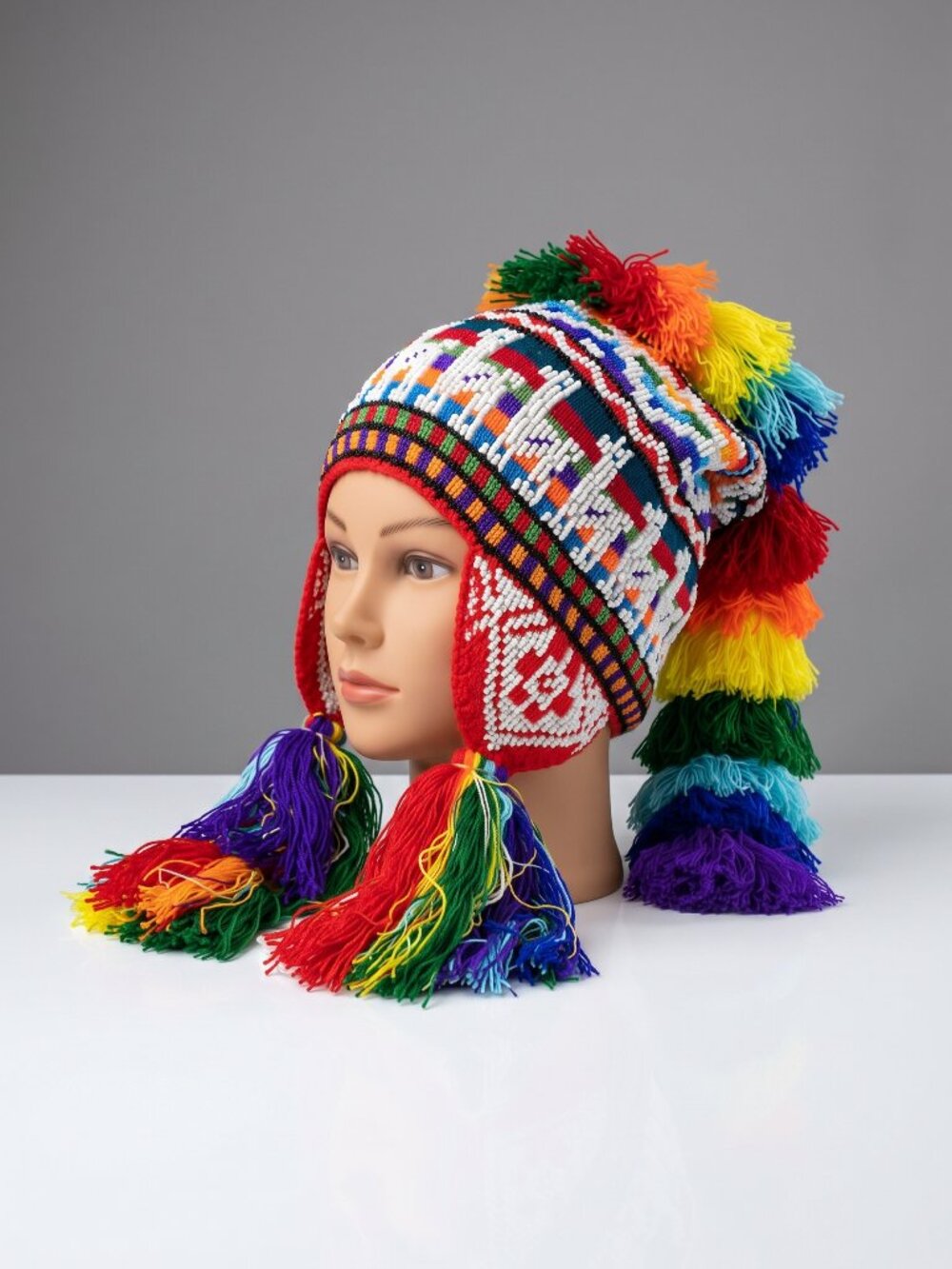 Traditional Andean Chullo Hat – Embroidered with Seed Beads – Warm Winter Style
